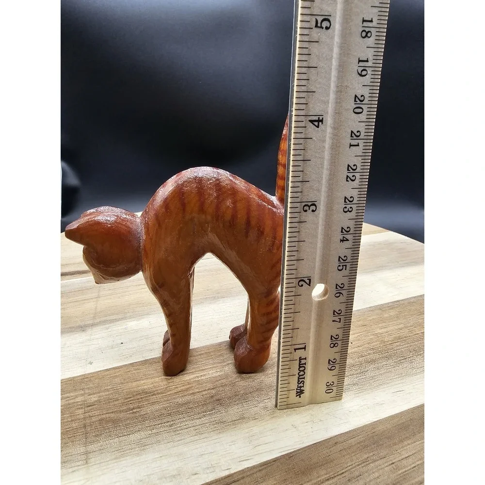 Vintage Hand Carved Wooden Orange‎ Cat Arched Back